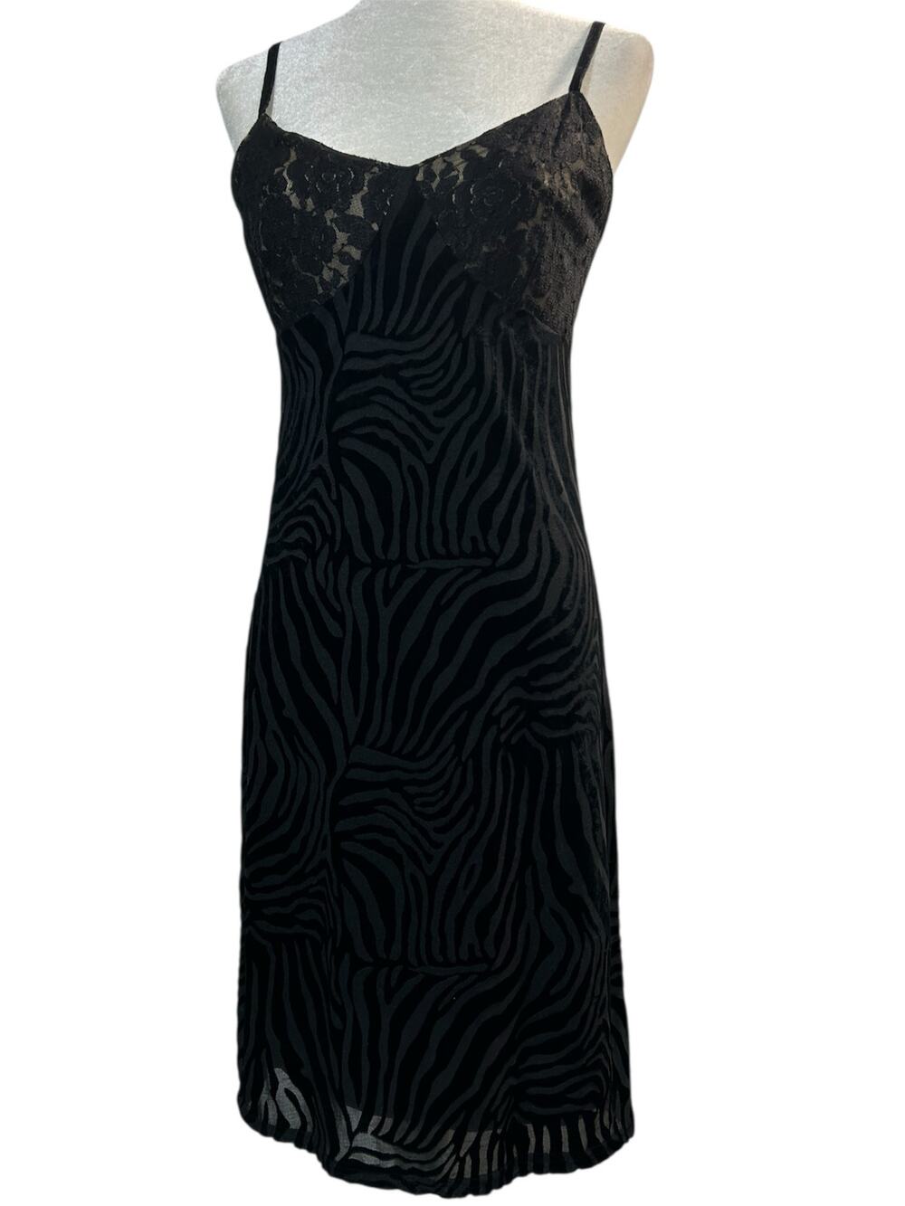 Vintage 90s Animal Zebra Print Sleeveless Slip Dress Black Size S M Stretch